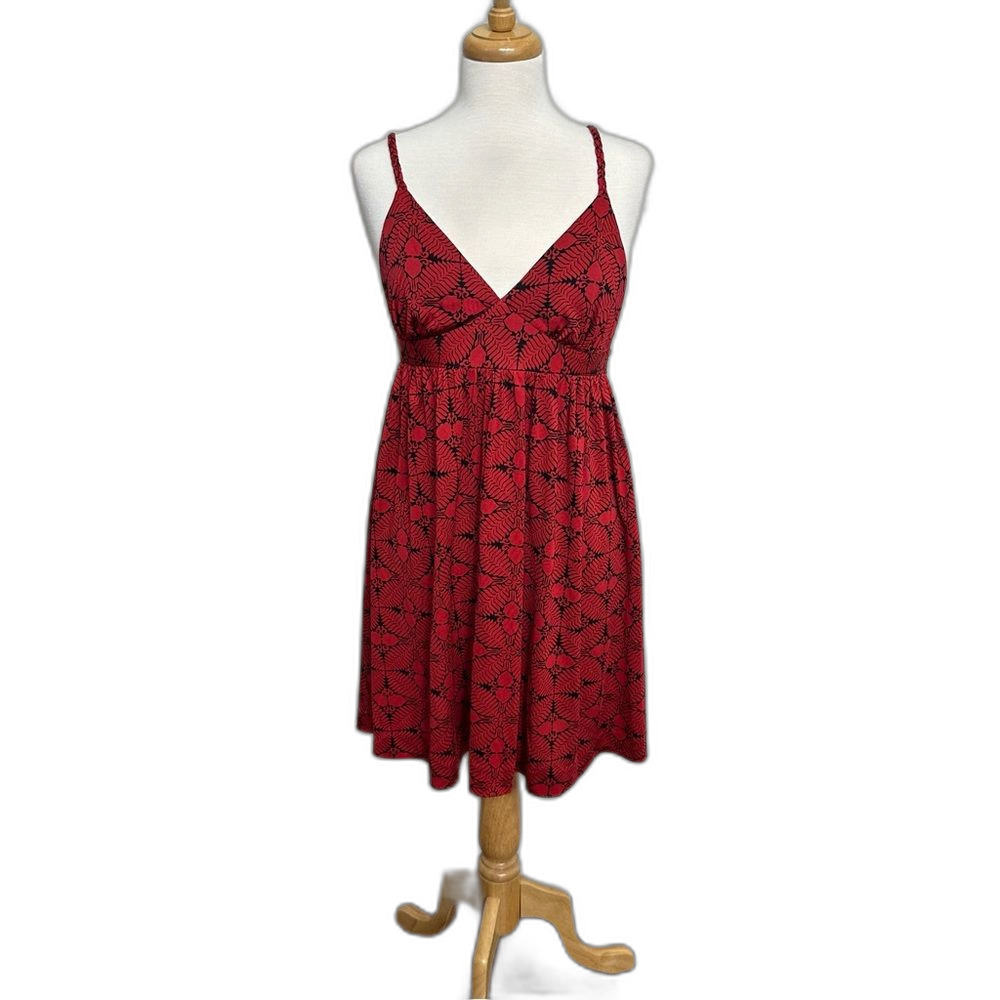 Silk Nieves Lavi New York Red Black Print Slip Dress - Resort Beach Women Size 8